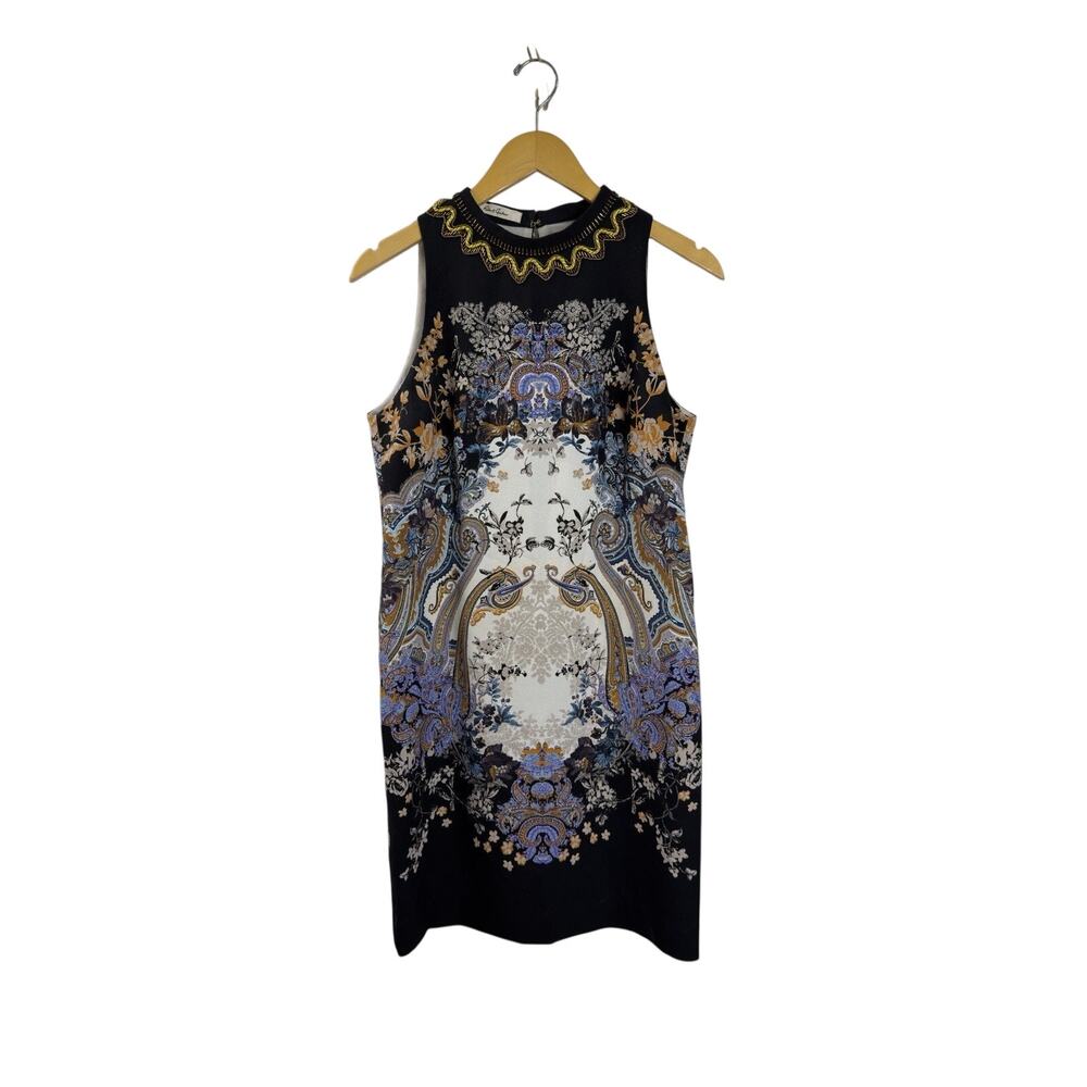 Robert Graham Black and Gold Sheath Beaded Collar Neck Sleeveless Dress